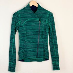 Lululemon Precision Green Cyber Jungle Blue Front Zip Jacket Sz 4